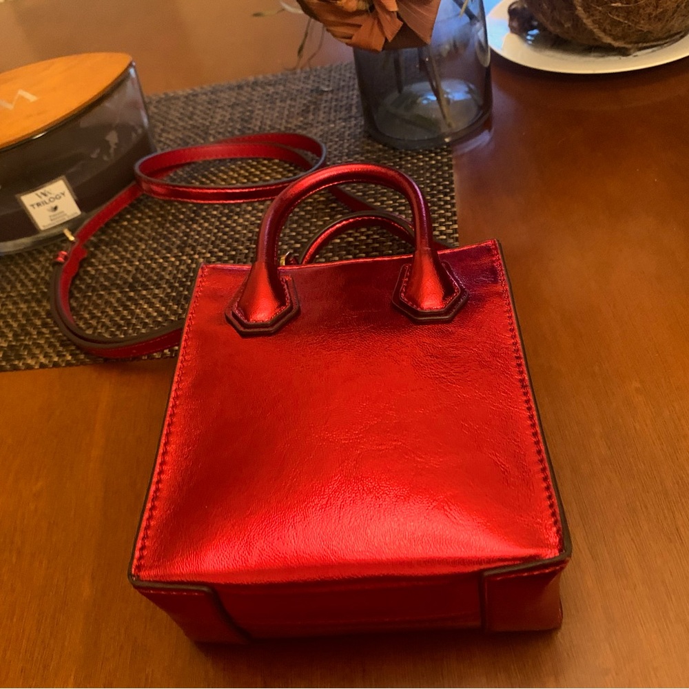 NEW MICHAEL KORS MERCER XS MINI CROSSBODY PHONE MK BAG METALLIC RED CRIMSON - Picture 11 of 16